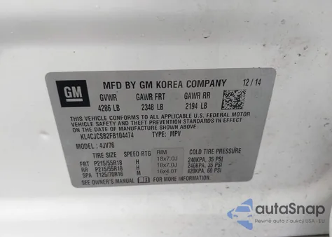 2015 Buick Encore Leather from USA, damaged, VIN KL4CJCSB2FB104474